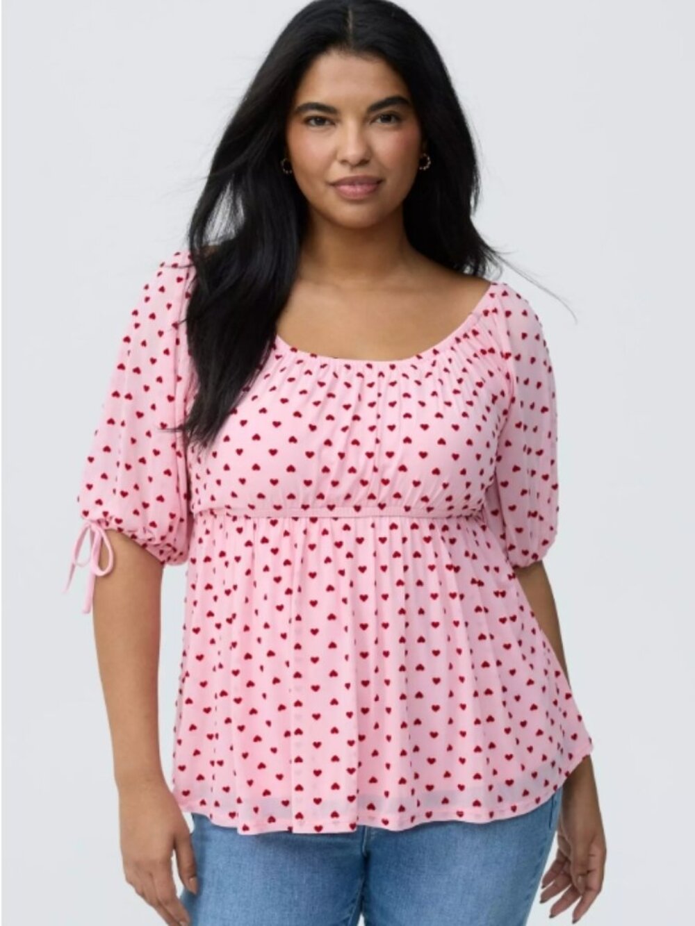Flocked Mesh Babydoll Top